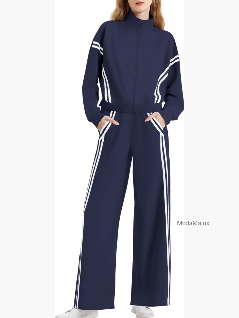 Women's 2 Piece Lounge Set Zip Up Tracksuit Wide Leg Jogger Travel Suit